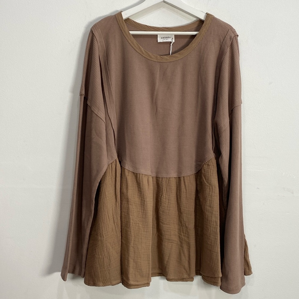 Andree Waffle Knit Top Long sleeve Boho 2X NWT